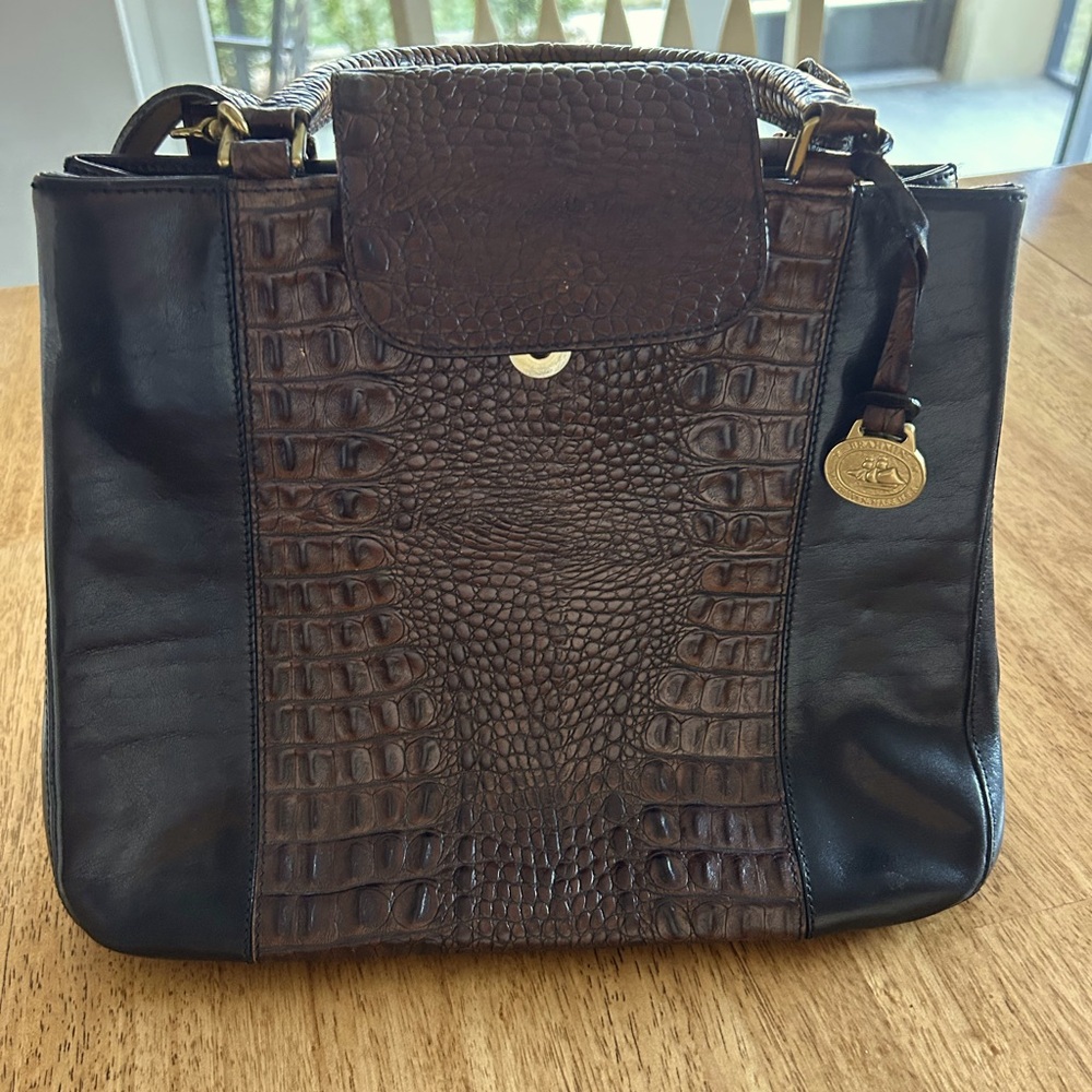 Brahmin Pecan Brown Crocodile detail , Two tone with Black Detail .